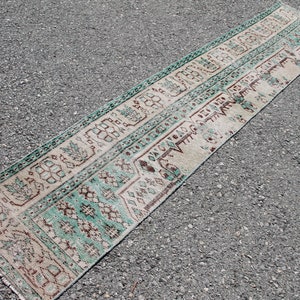 Turkish Green Runner, 1.8 x 9.5 ft Rug, Handmade Rug, Hallway Runner, Runner Rugs, Vintage Runner Rug, Vintage Runner, Floor Rug, Old Rug