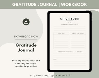 Digital 70 Pages Gratitude Journal | Printable Journaling Prompts | Digital Download | Immediate Access | PDF