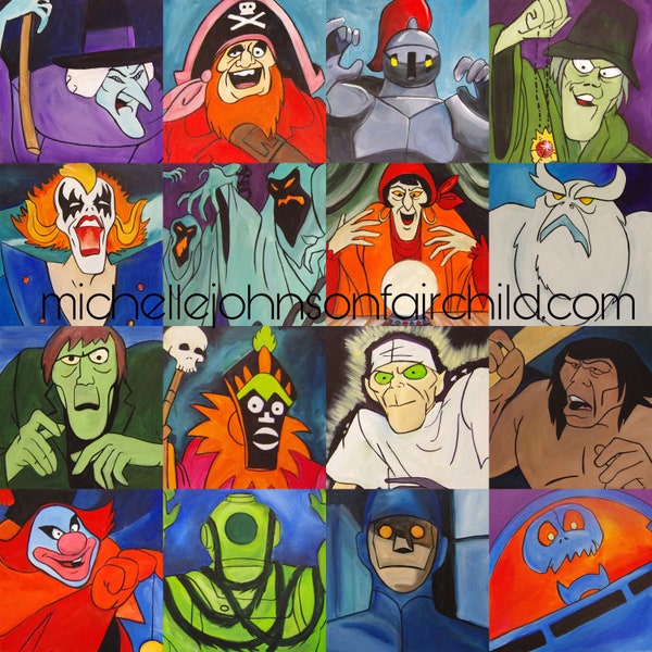 Classic Scooby Doo Villains 11"x14" Signed Artist Print or  8"x8" signed Canvas Print-Giggling Ghosts Witch Doctor Cutler Clown Phantom