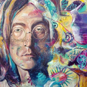 John Lennon 11”x14” artist signed Fine Art Print Imagine Beatles Peace Glasses Yoko Paul McCartney