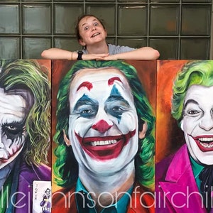 My original paintings are always large! This series "Why so Serious?" Is 10 feet long and comprised of 5 canvases.