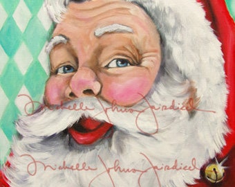 Vintage Santa Claus 8”x8” artist signed Canvas Fine Art Print
