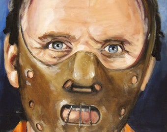 Dr. Hannibal Lecter Silence of the Lambs 11x"x14" signed Fine Art- Death Mask Sir Anthony Hopkins Horror Art Serial Killers  90's classic