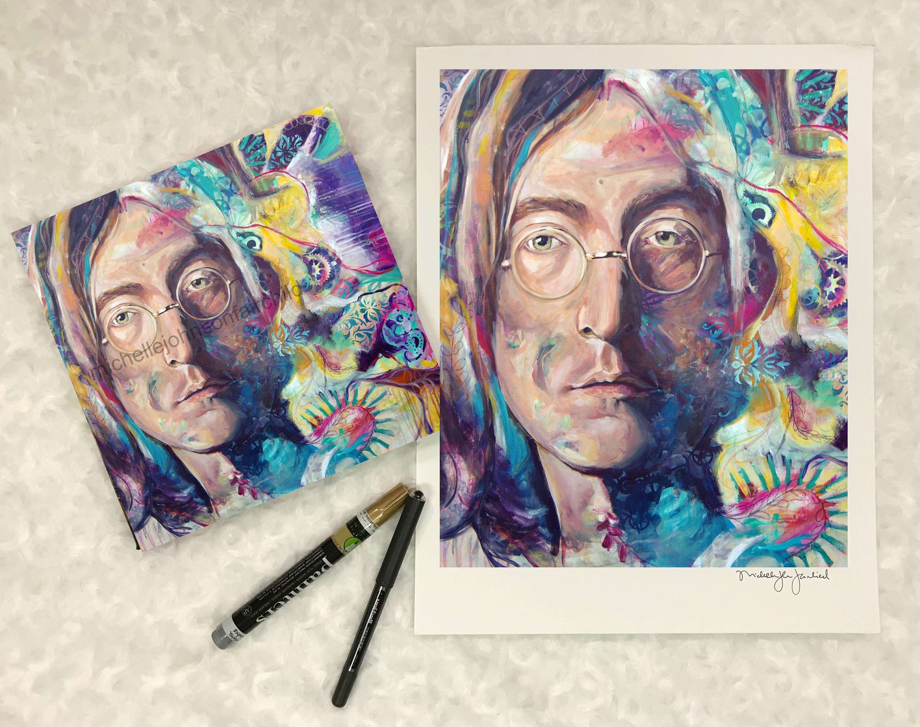 John Lennon Art Print: Signed Fine Art Portrait, Beatles Decor (11