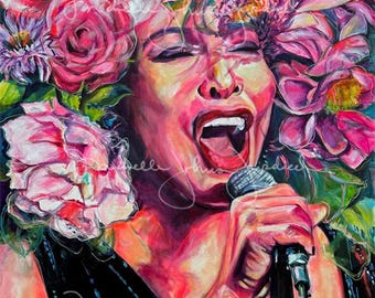 Tina Turner Pop Art: Signed Floral Canvas Print (8x10)