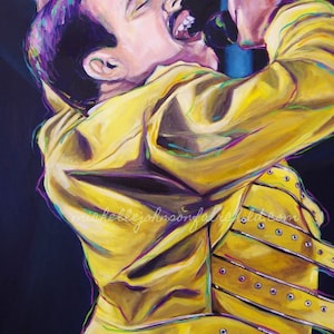 Freddie Mercury Queen-iconic singer-yellow jacket-Live Aid- in an 11&quot;x14&quot; artist signed Fine Art Print