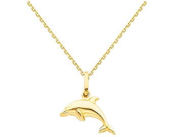 Two dolphin pendant in 9 carat yellow gold with beaker.