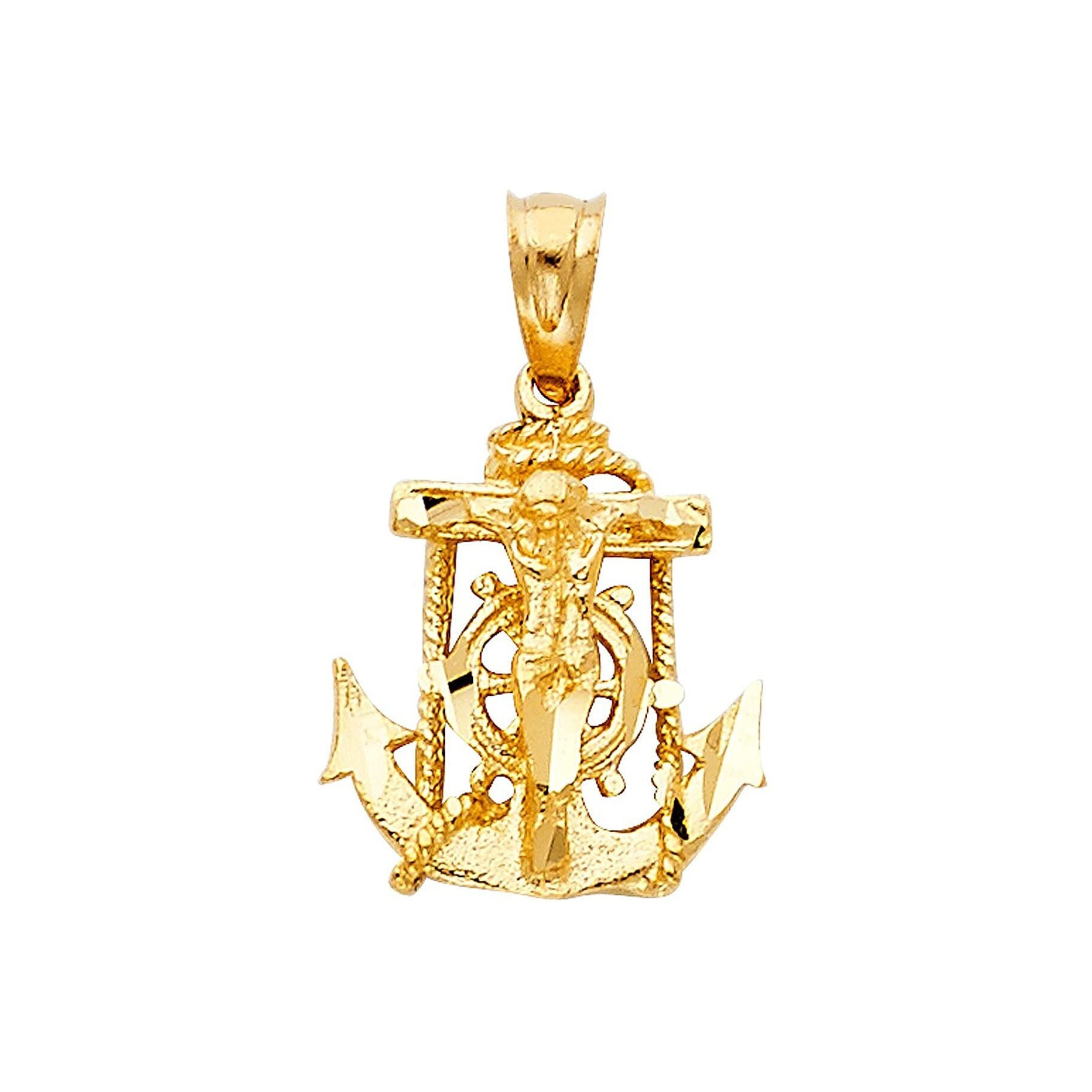 14K Yellow Gold Mariner Religious Crucifix Charm Pendant For Necklace or Chain 14K Yellow Gold Mariner Religious Crucifix Charm Pendant For Necklace or Chain