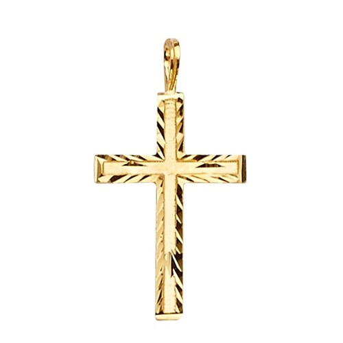 14K Real Yellow Gold Cross Religious Charm Thin Pendant for Etsy