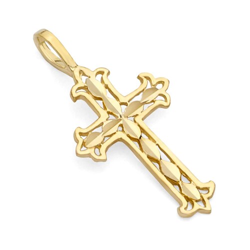 14K Yellow Gold Cross Pendant - Real Gold Religious Charm, No Gemstone, High Polished, Classic Jewelry Gift - View #7