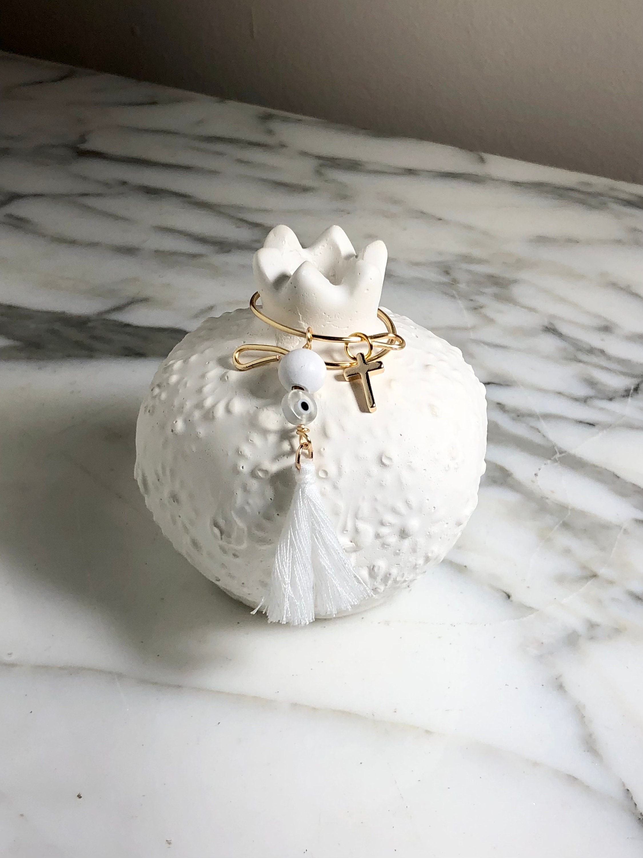 Party Favor RODI Pomegranate Ornate, White, Boubounieres, Gold Cross