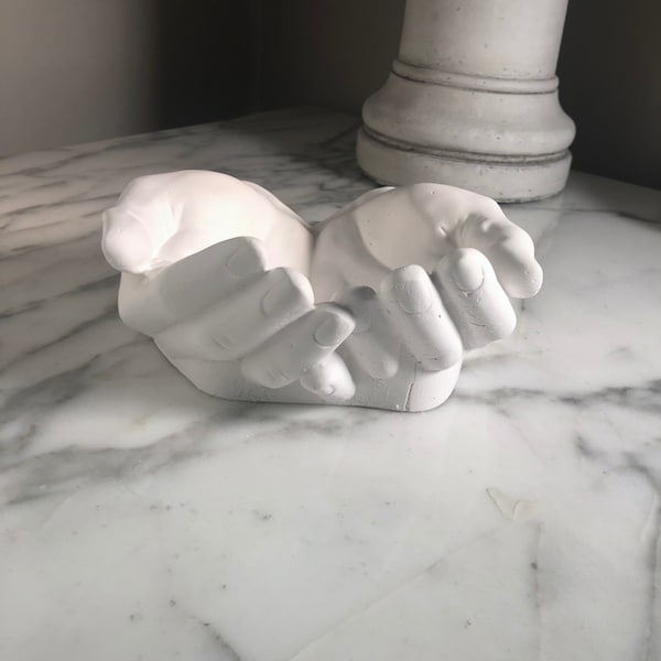 Giving Hands Bowl - Medium, Home Decor White Cement Sculpture, Unique Gift