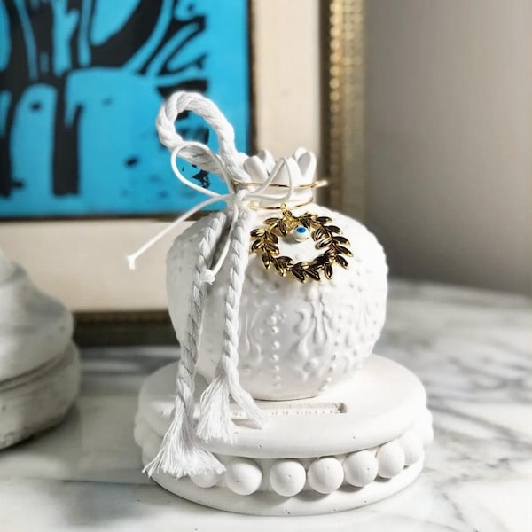 POMEGRANATE RODI Olive Wreath Evil Eye - Medium Ornate, Good Luck Gift, Cement Home Decor, Wedding, Shower Engagement, Anniversary, Baptism