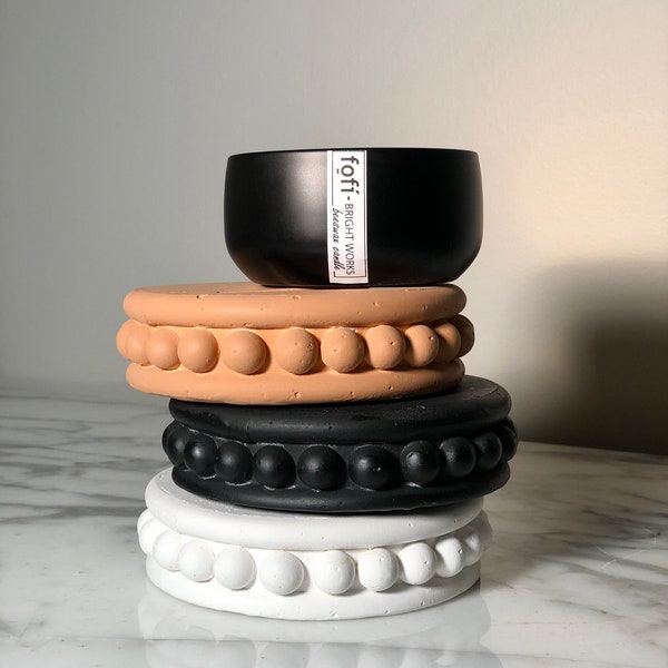 Grecian Cement Candle Pillar, Candle Holder, Candle Coaster, Tray, White - Black - Terracotta