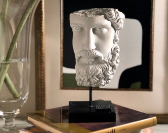 ZEUS STATUE Home Decor Gray Cement Antique Sculpture, Greek Roman God, Free Standing, Unique Gift
