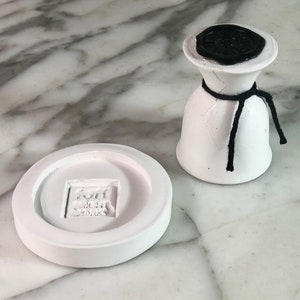 Handmade Designer Candle Snuffer, White Cement Coaster, Wax Seal