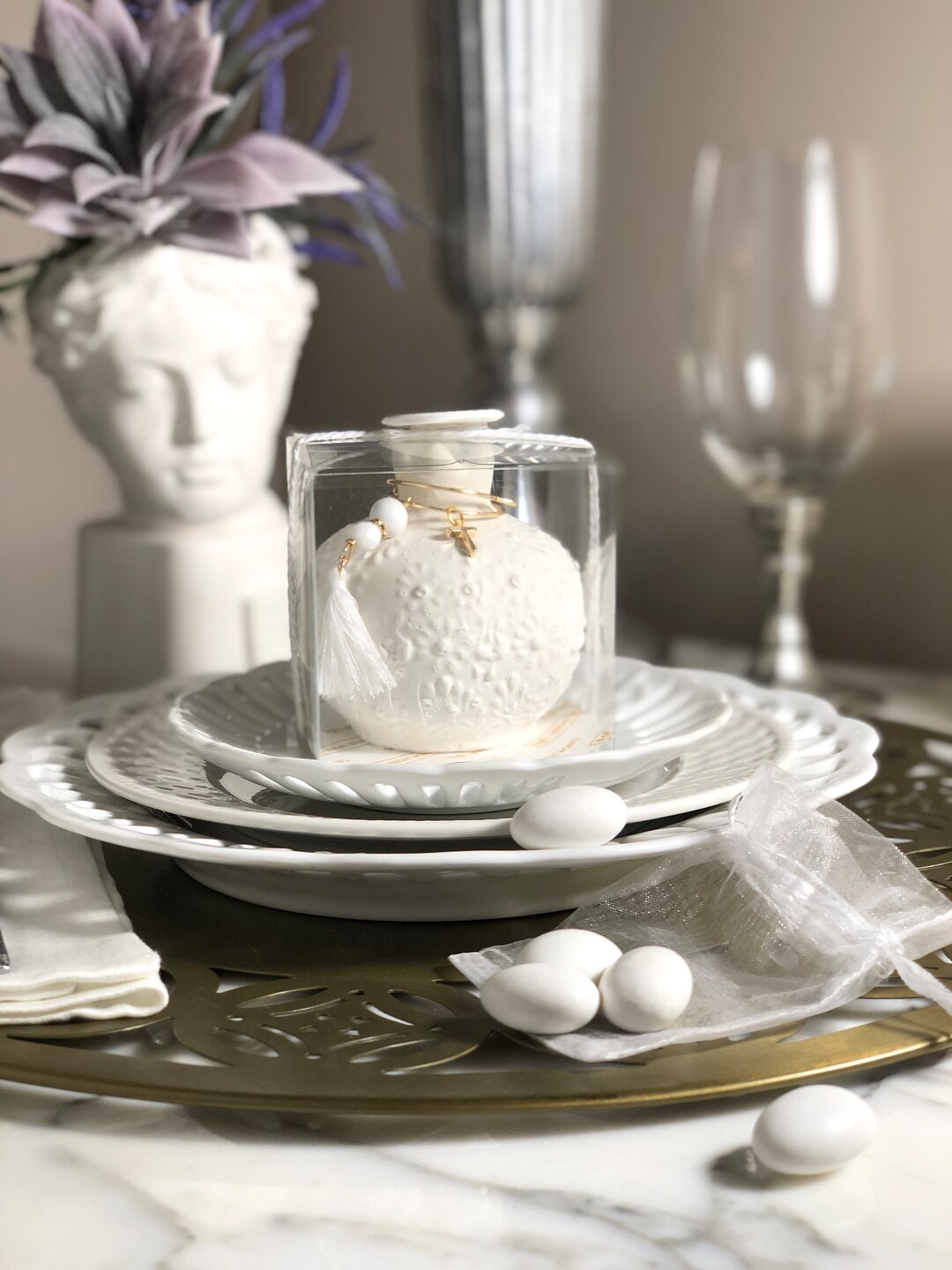 Party Favor RODI Pomegranate Ornate, White, Good Luck Gift, Gold Open