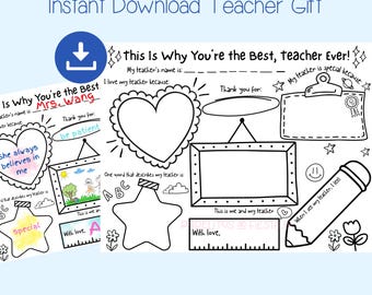 Tout sur mon professeur à imprimer, cadeau de la semaine de remerciements pour les professeurs, activité de fin d'année pour les enfants, feuille de travail imprimable pour les enfants
