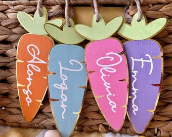 Etiqueta de canasta de Pascua, etiqueta de zanahoria para Pascua, etiqueta con nombre personalizada, canasta de Pascua de zanahoria, etiqueta con nombre para canasta de Pascua, decoración para fiesta de Pascua, etiqueta de Pascua personalizada