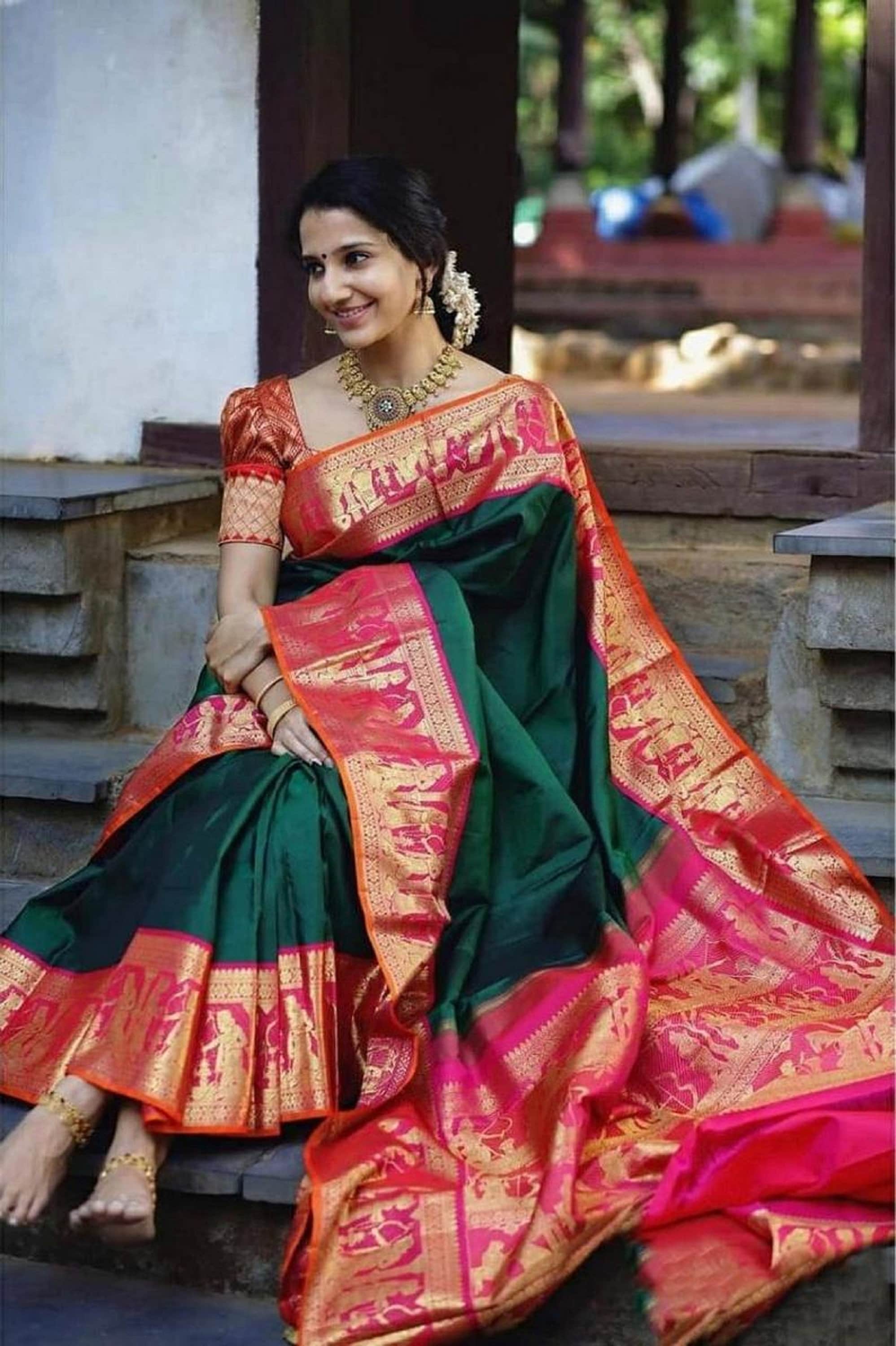 Multi Color Designer Bold And Beautiful Saree Indian Etsy lehenga-designs-kurta-designs-wedding-saree-blouse-designs-half