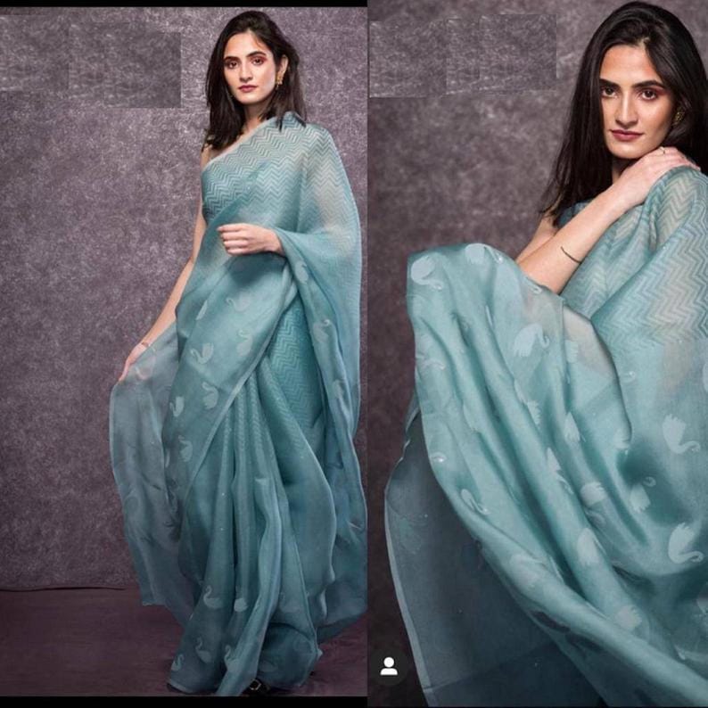 Bollywood Style Designer Organza Silk Saree Party Wear Digital Printed Organza Silk Saree Exclusive Saree With Exclusive BLOUSE