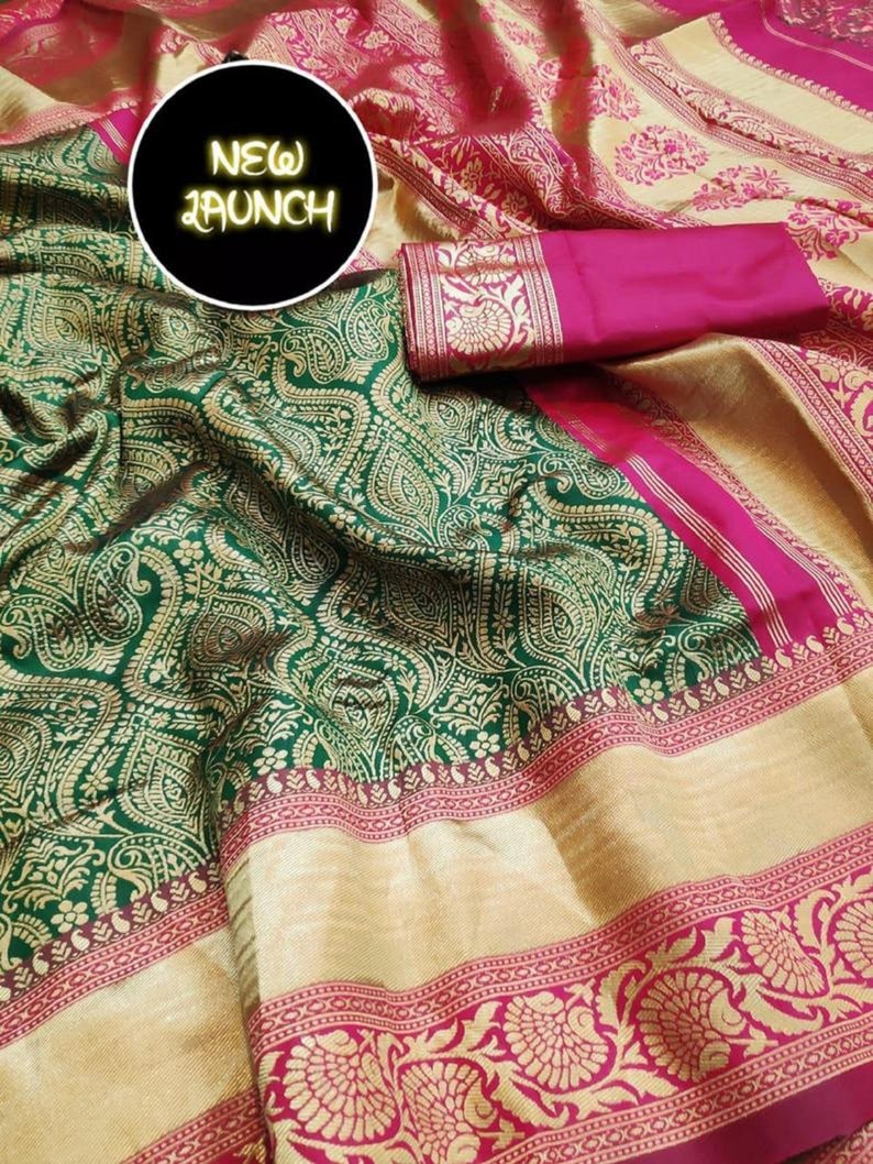 Mahendi Green Colore Designer Bold And Beautiful Saree Indian Traditional Saree Bollywood Style Exclusive Party Wear Kanchipuram Silk Saree