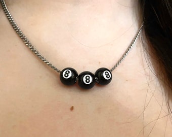 8 Ball Necklace - Cuban Chain - 888 Angel Number Jewelry - Spiritual Fun Necklace