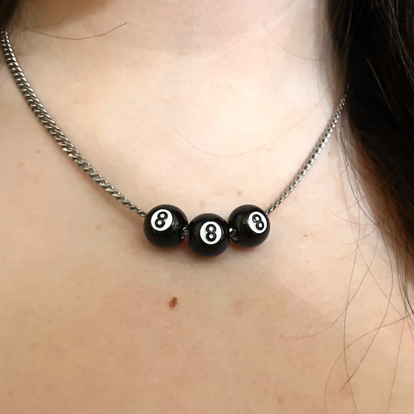 8 Ball Necklace - Cuban Chain - 888 Angel Number Jewelry - Spiritual Fun Necklace