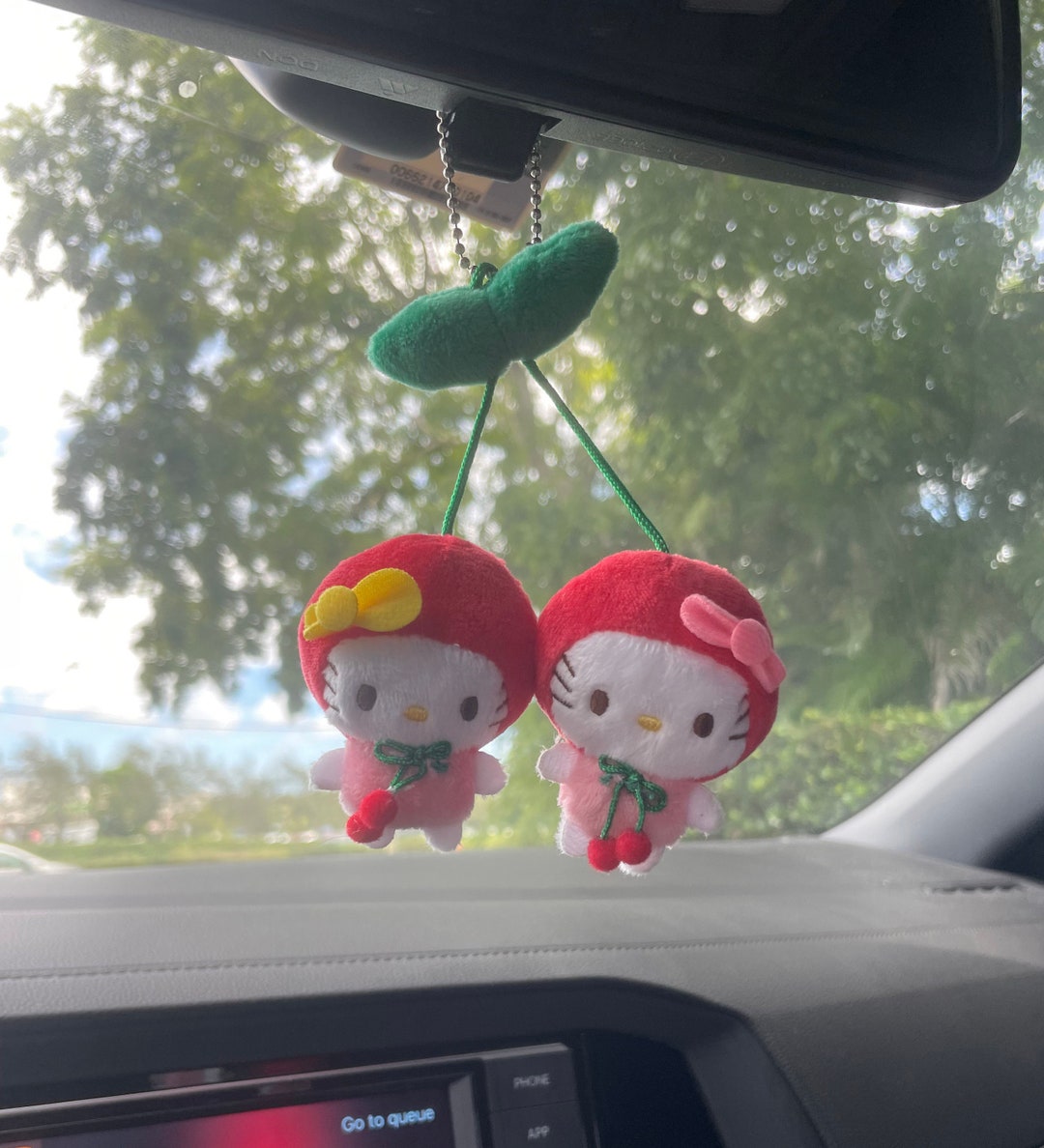 Kitty Cherry Car Charm Mirror Hanging Plush Keychain Broach - Y2K
