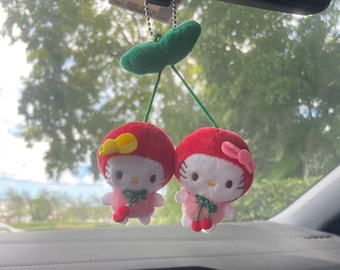 Kitty Cherry Car Charm Mirror Hanging Plush Keychain Broach - Y2K Kawaii Gift