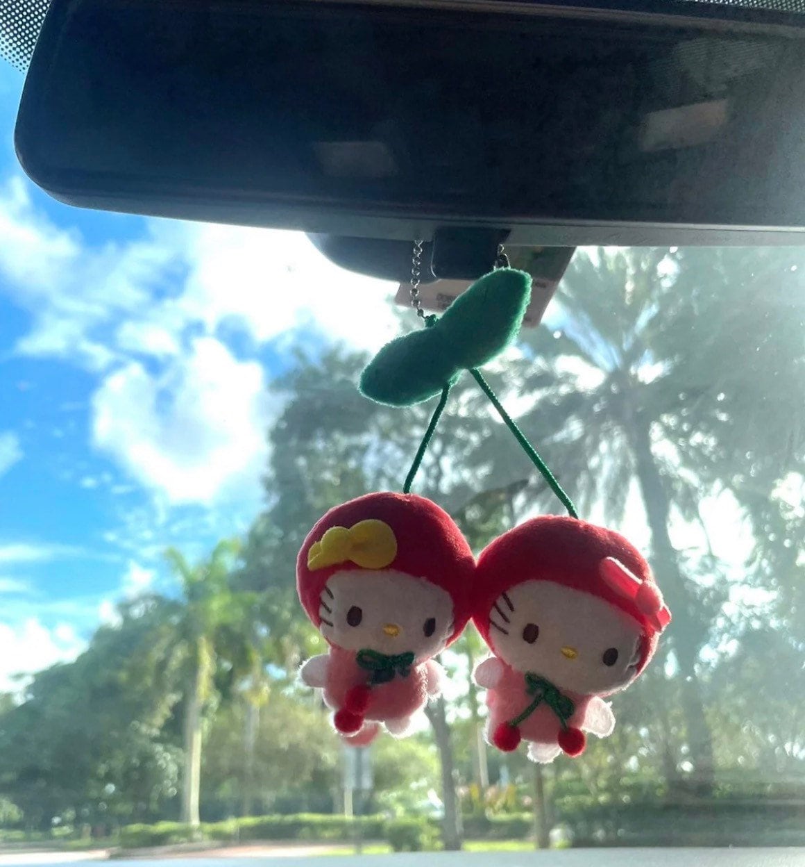 Kitty Cherry Car Charm Mirror Hanging Plush Keychain Broach - Y2K