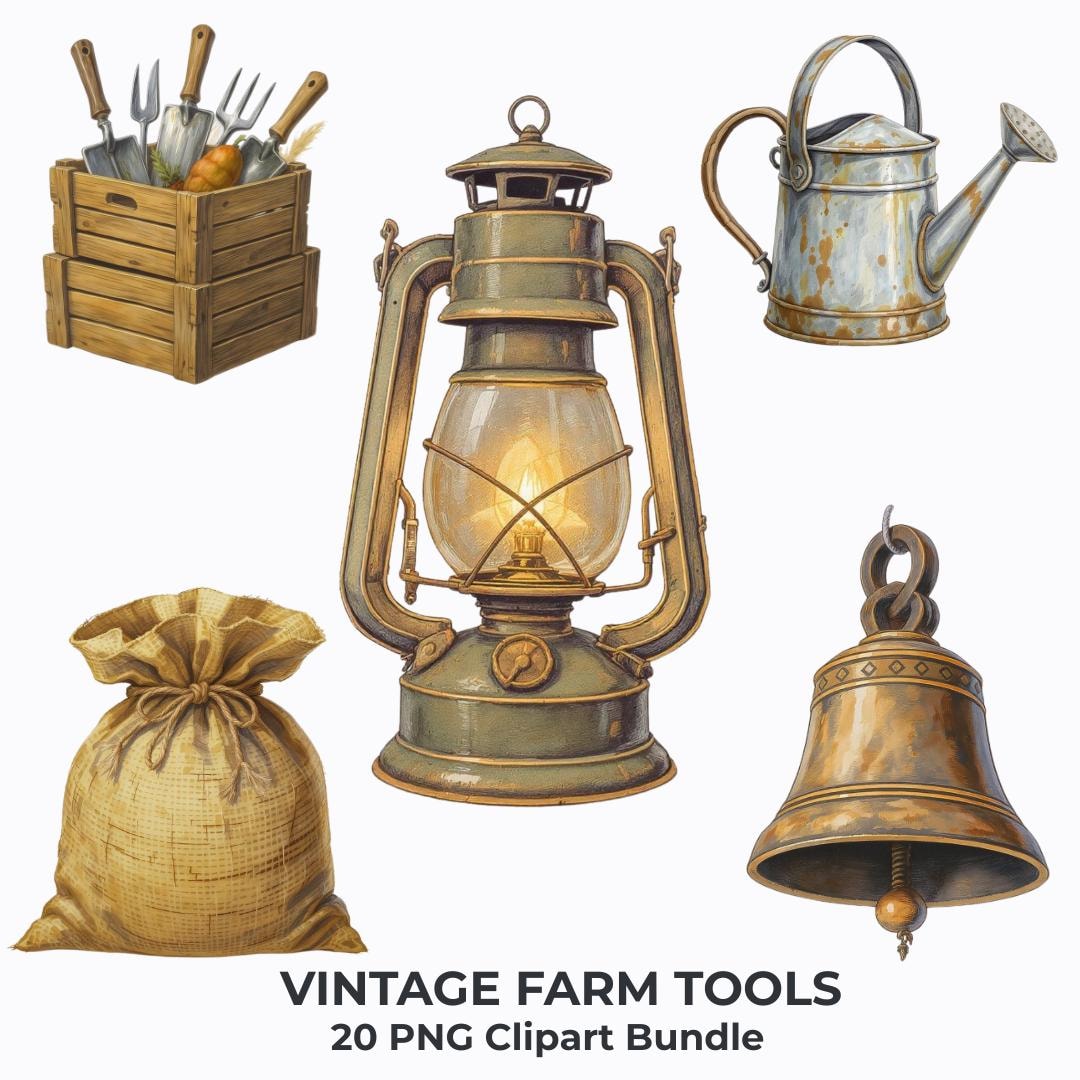 Rustic Tools Png Vintage Farm Tools Clipart, Rustic Farming Tool Illustrations, 20 PNG ...