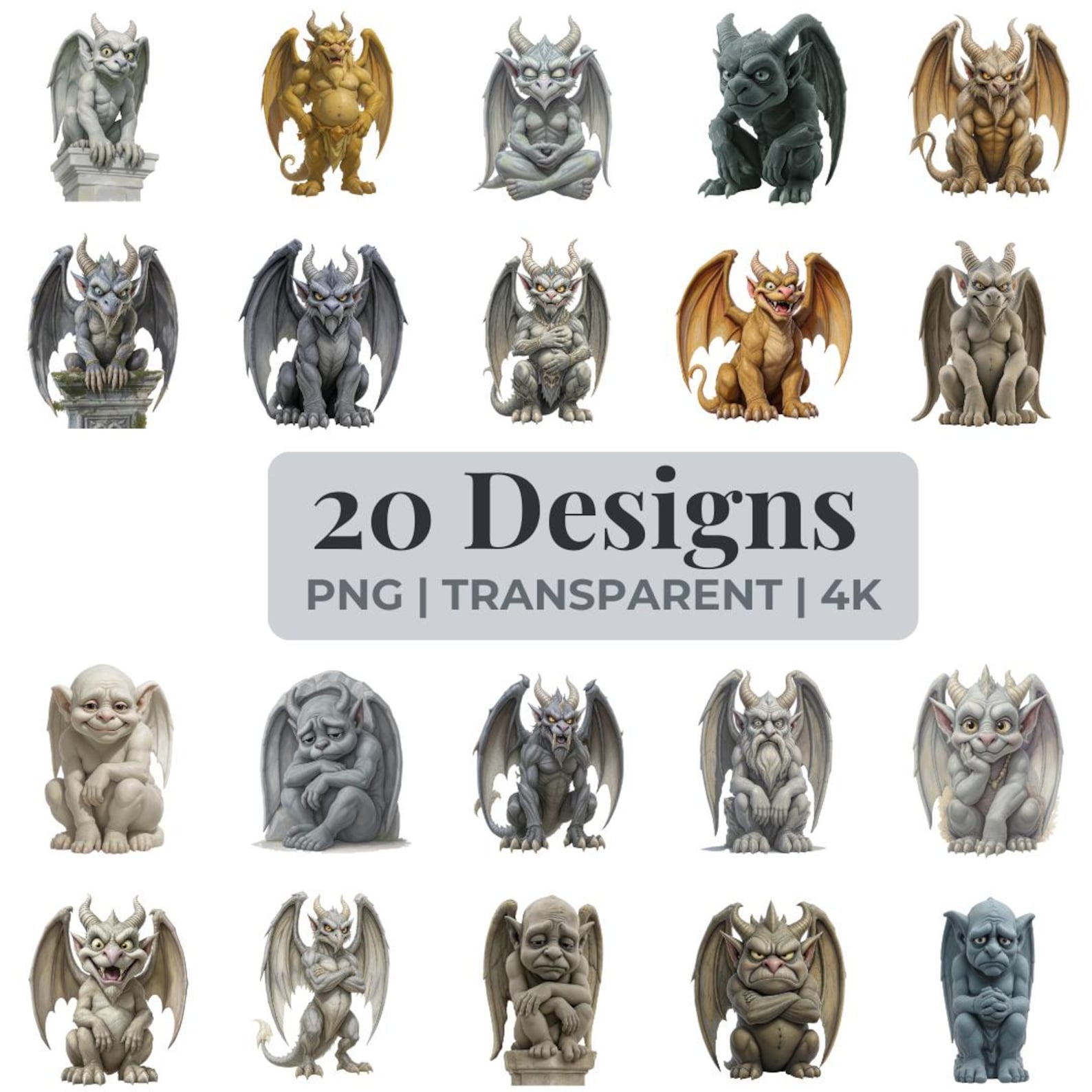 Gargoyle Clipart Bundle – 20 Gargoyle Pngs, High-resolution Digital ...