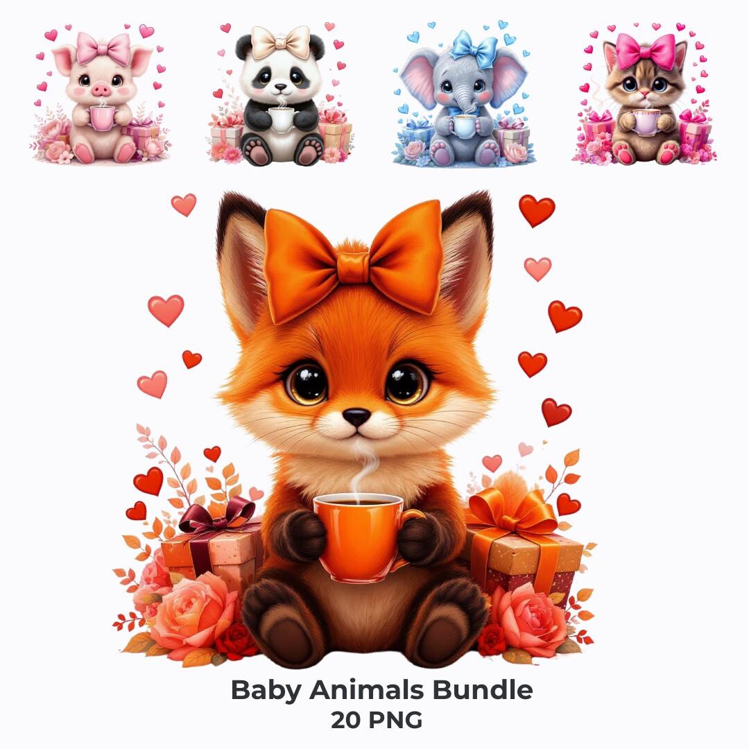 Baby Animal PNG Bundle, Cute Nursery Clipart for Sublimation, Kawaii ...