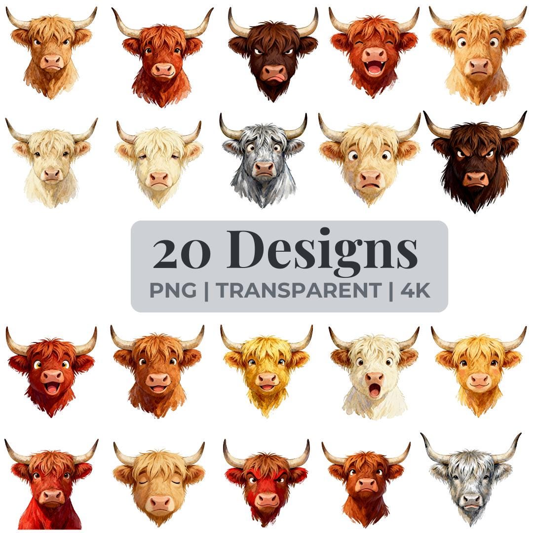 Highland Cows Clipart Bundle – 20 Transparent PNG Images - Etsy