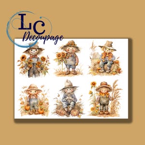 Papier de riz pour découpage, Papier de découpage A4, Images d'épouvantails, Image décorative pour l'automne, Motifs pour découpage, Créations en papier, Cadeau pour créatif