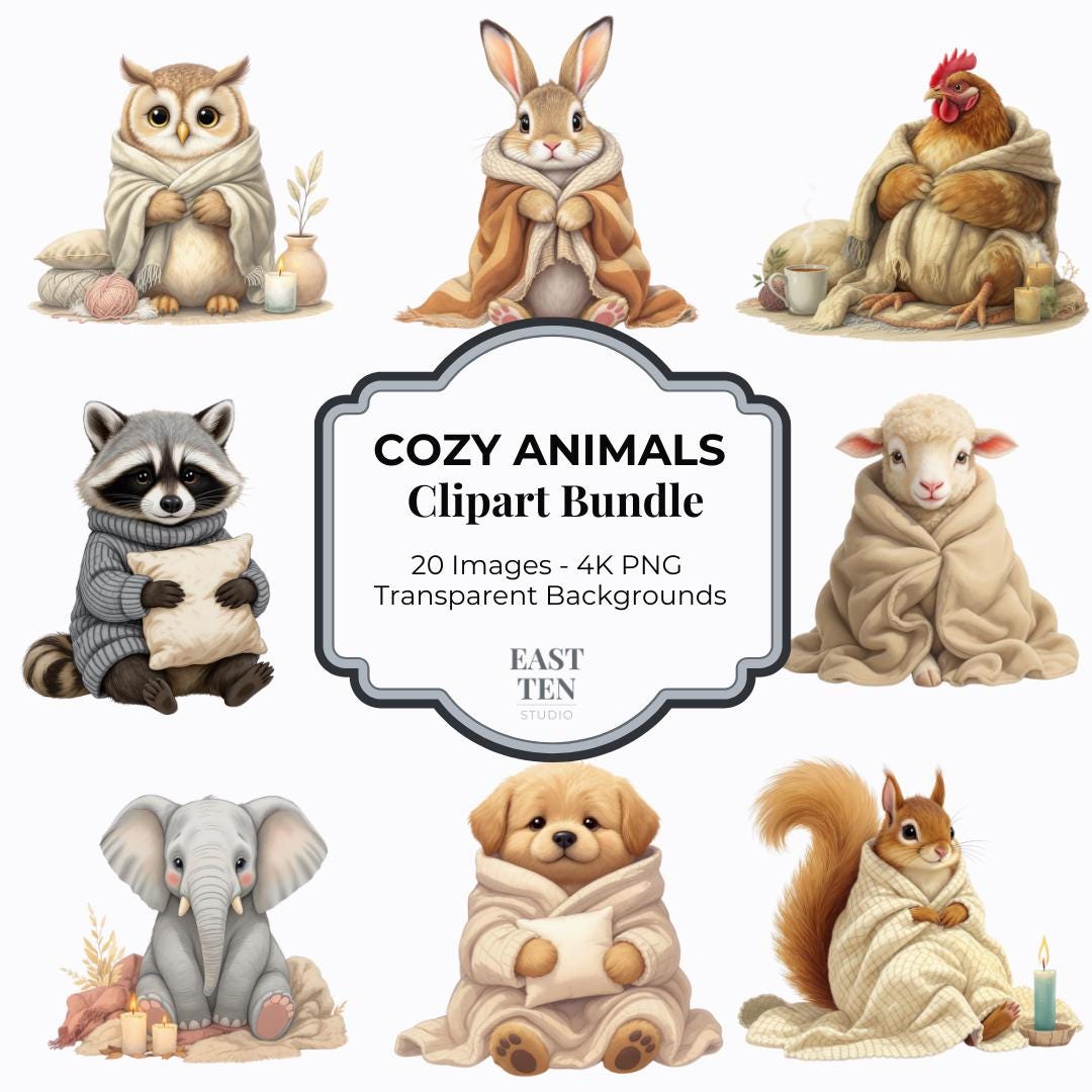 Cozy Animals Clipart Bundle – 20 Transparent PNG Images - Etsy