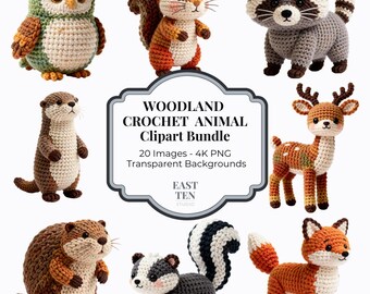 Crochet Animal Clipart Bundle – 20 Transparent PNG Images