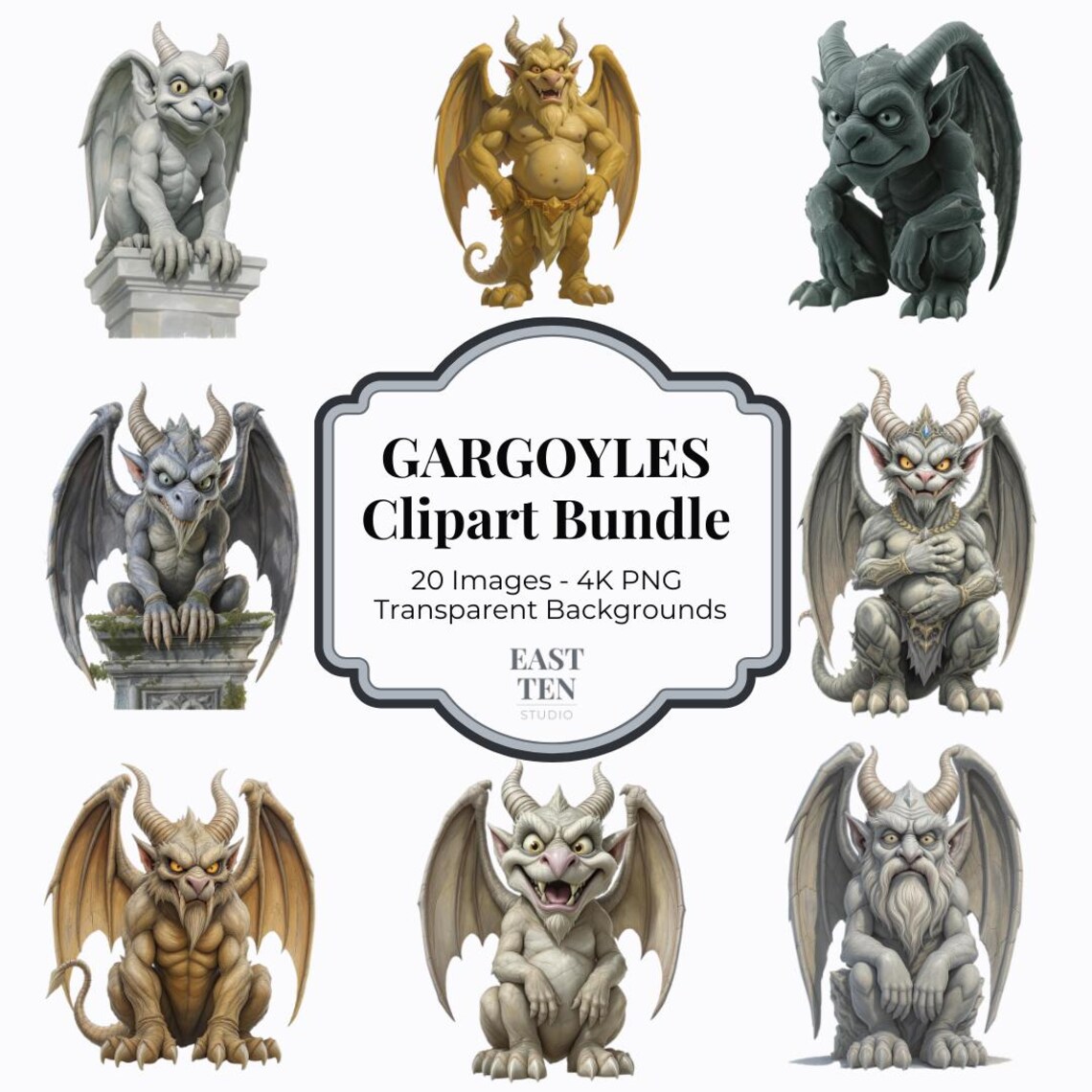 Gargoyle Clipart Bundle – 20 Gargoyle Pngs, High-resolution Digital ...