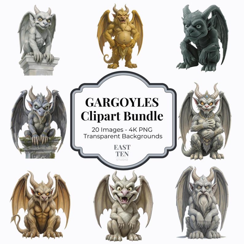 Gargoyle Clipart Bundle – 20 Gargoyle Pngs, High-resolution Digital ...