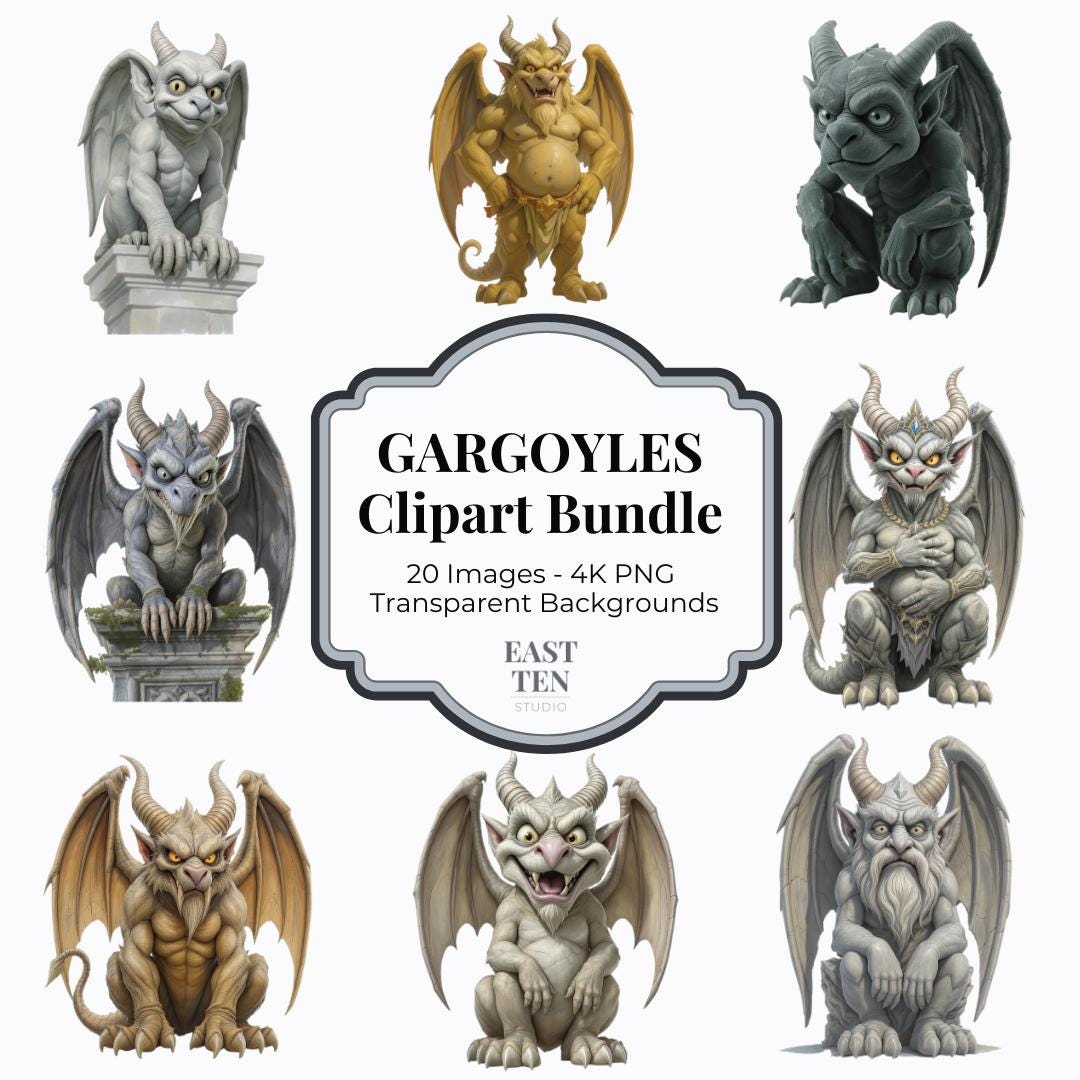 Gargoyle Clipart Bundle – 20 Gargoyle Pngs, High-resolution Digital ...