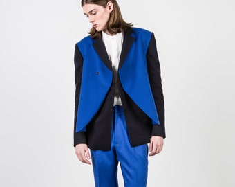 Mixed Colour Layered Front Virgin Wool Blend Blazer