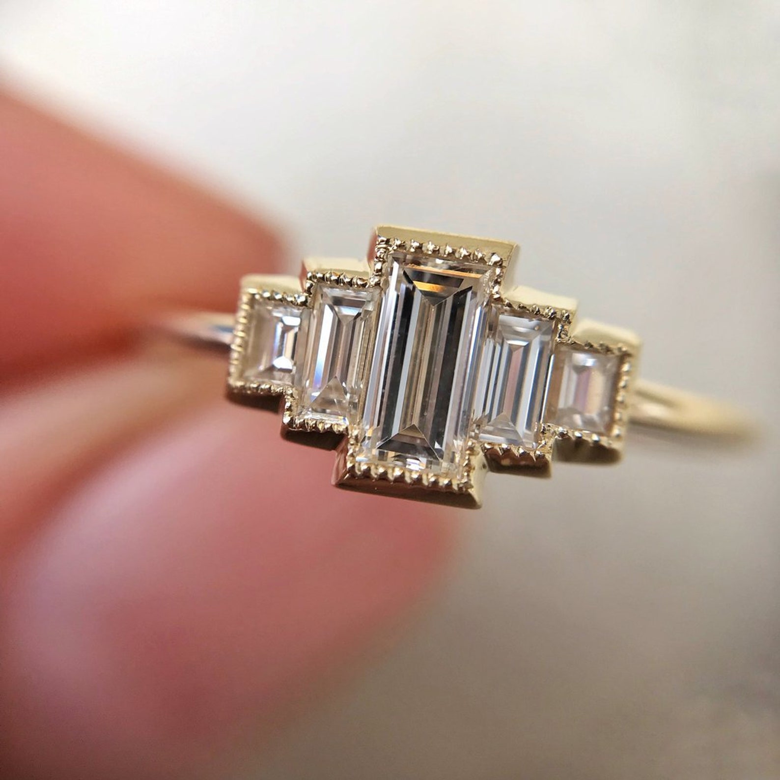 0.65ct Baguette Cut Diamond Engagement Ring 14k Yellow Gold - Etsy