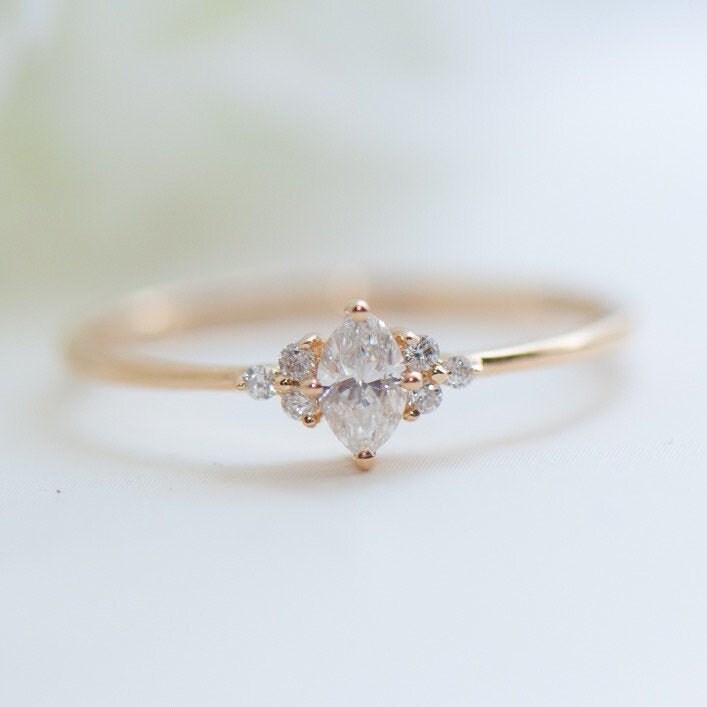 Marquise Shaped Moissanite Engagement Ring Rose Gold Unique | Etsy
