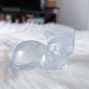 Pearlescent Kitty Figurine | Resin Figurine, Esoteric Decor, Floral Art, Paperweight, Office Decor, Garden Decor