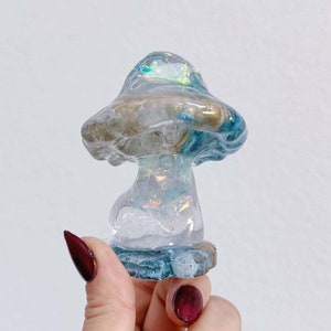 Rainbow Light Mushroom Babe | Resin Figurine, Esoteric Decor, Floral Art, Paperweight, Office Decor, Garden Decor