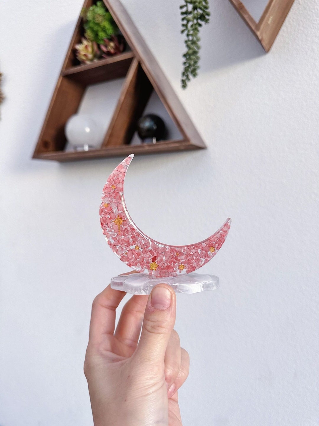 Rose Quartz Moon Ring Holder Jewelry Holder, Ring Stand, Ring