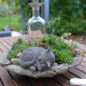 Schlafende Katze, Statue, Betondeko, Gartendeko, Kätzchen, Tier, Betonfigur
