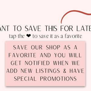 Peut inclure: Texte rose sur fond blanc avec une fl&egrave;che rouge pointant vers le texte. Le texte dit : "VOUS VOULEZ ENREGISTRER CELA POUR PLUS TARD ? Appuyez sur le c&oelig;ur pour l'enregistrer dans vos favoris ENREGISTREZ NOTRE BOUTIQUE COMME FAVORI ET VOUS SEREZ AVERTIS LORSQUE NOUS AJOUTONS DE NOUVELLES LISTES ET QUE NOUS AVONS DES PROMOTIONS SP&Eacute;CIALES"