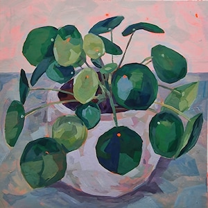 Pianta cinese dei soldi (Pilea Peperomioides) Dipinto originale